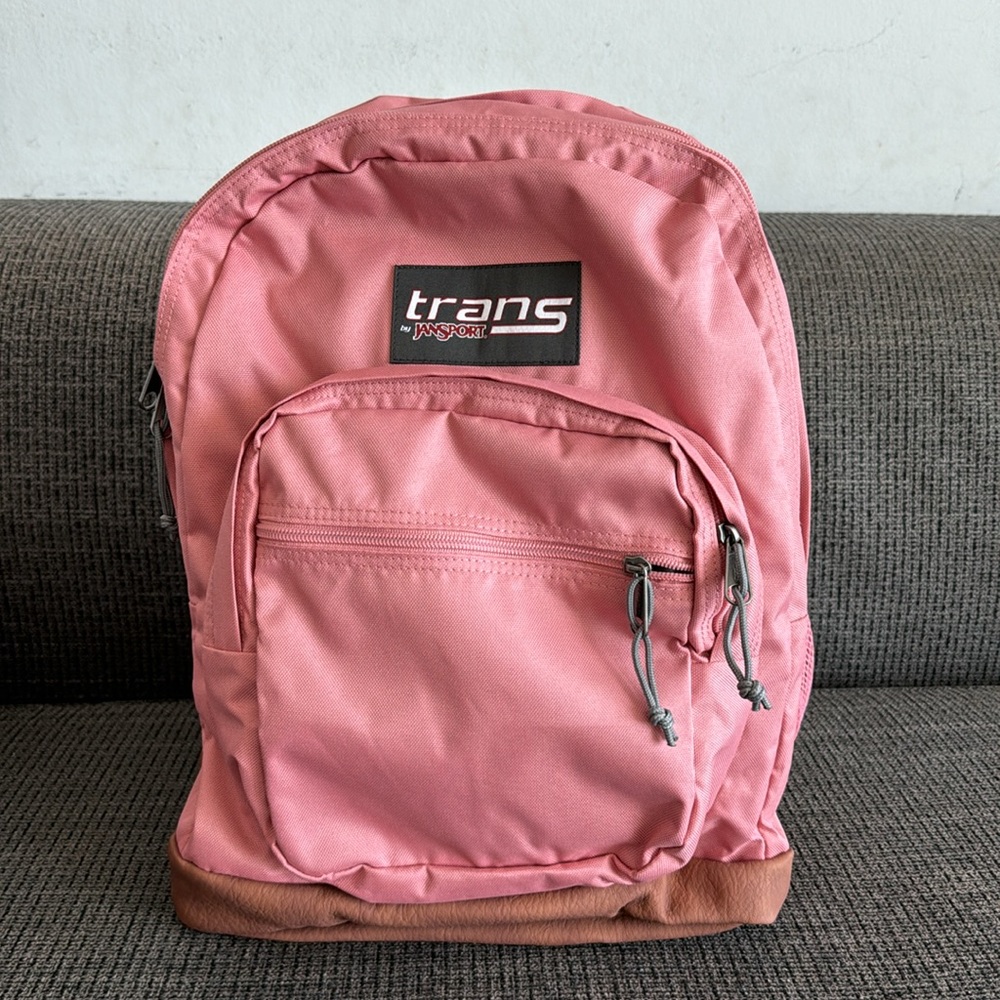 Trans by Jansport Backpack in Salmon Pink & Brown Vegan Leather